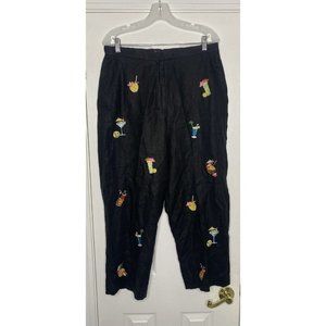 Lily Stanhope Women’s Cropped Pants Embroidered Cocktails‎ Black 14W Linen